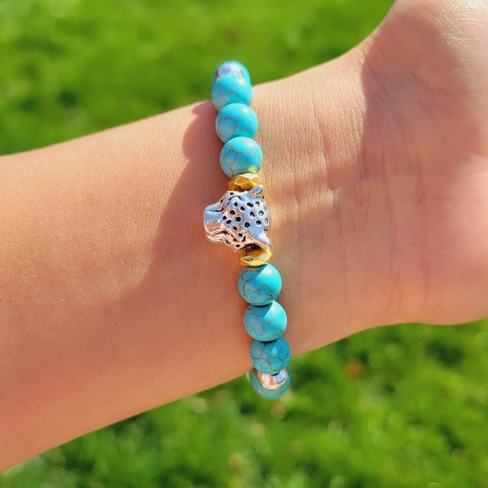 Handmade Turquoise Beaded Leopard Bracelet